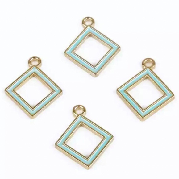 🔴 5 for $10 ONE Blue Gold Diamond Shaped Pendant Zinc Alloy Enamel - Picture 1 of 7
